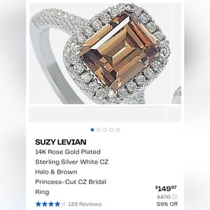 Suzy Levian Rose Gold and Sterling Silver Ring with Brown CZ